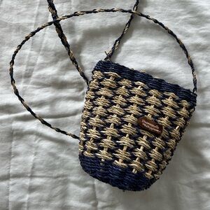Navy and Natural Woven Crossbody Bag